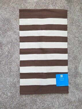 Essential Home Accent Rug – Brown/Ivory Cotton Stripe – 20 x 34 - NWT